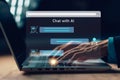 AI Chatbot. Businessman using computer with artificial intelligence with command prompt for generate Royalty Free Stock Photo