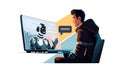 AI Chatbot, Human using and chatting artificial intelligence chatbot by computer laptop. AI chatbot conversation assistant concept