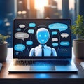 AI Chatbot on Laptop with Speech Bubbles high technology communication Royalty Free Stock Photo