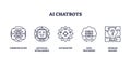 AI chatbots are depicted with icons for communication, automation, and...
