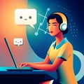 Ai Chatbots working and chatting on computer with headphone, Generative Ai