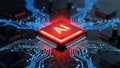 AI Chip on Circuit Board Futuristic Technology, Artificial Intelligence, Data Processing Royalty Free Stock Photo