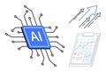 AI Chip with Network Nodes, Growth Arrows, and Rising Analytics Chart on Clipboard Royalty Free Stock Photo