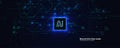 AI Chip Digital Technology Abstract Data Background. Microchip Processor Motherboard Glow Blue Digital Signal Royalty Free Stock Photo