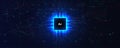 AI Chip Digital Technology Abstract Data Background. Microchip Processor Motherboard Glow Blue Digital Signal Royalty Free Stock Photo
