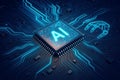 AI chip with glowing circuits and robotic hand illustration artificial intelligence computer chip Royalty Free Stock Photo