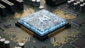 AI chip with glowing circuits and AI text on a motherboard artificial intelligence Royalty Free Stock Photo