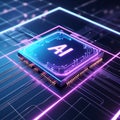 AI Chip with Glowing Neon Lines and Circuitry AI chip artificial intelligence Royalty Free Stock Photo