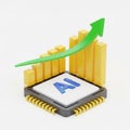 AI Chip with Growth Chart and Upward Arrow Symbolizing Progress artificial intelligence Royalty Free Stock Photo