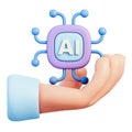 AI chip on hand with nodes symbolizing artificial intelligence neural network 3d illustration Royalty Free Stock Photo