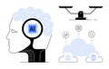 AI Brain, Cloud Connections, and Scale Representing Technology, Balance, and Data Integration Royalty Free Stock Photo