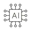Ai Chip Line Icon. Artificial Intelligence Processor And Machine Learning Technology Outline Symbol. Digital Innovation Royalty Free Stock Photo