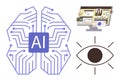 Artificial Intelligence Concepts with Neural Brain, Eye for Vision, and Computer Interface Design Royalty Free Stock Photo