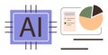 AI chip with pie chart and data visualization represents artificial intelligence and analytics Royalty Free Stock Photo
