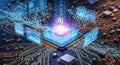 AI Chip Processing Big Data on Circuit Board Royalty Free Stock Photo