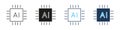 AI Chip Processor Technology Line and Solid Icon Set. Artificial Intelligence Hardware Computing Innovation Symbol Royalty Free Stock Photo
