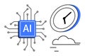 Artificial Intelligence Chip Integrated with Clock and Cloud for Modern Technology and Time Management Royalty Free Stock Photo