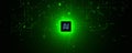 AI Chipset Artificial Intelligence Logo Background. Glow CPU Microchip Dark Tech Futuristic Circuit Pattern BG Design Royalty Free Stock Photo
