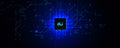 AI Chipset Artificial Intelligence Logo Background. Glow CPU Microchip Dark Tech Futuristic Circuit Pattern BG Design Royalty Free Stock Photo