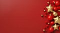 Christmas Background Wallpaper Card with Christmas Tree Spheres and Stars in gold and red on red background Royalty Free Stock Photo