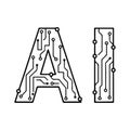 AI Circuit Board Letters. Circuit Board Artificial Intelligence Text. Royalty Free Stock Photo