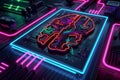 AI Circuit Board with Neon Lights, Advanced Digital Processor, Futuristic Technology