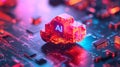 AI Cloud Computing, Artificial Intelligence Concept. AI Chip On Circuit Board, 3D Rendering Royalty Free Stock Photo