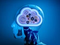 AI cloud computing infrastructure technology, digital data system storage service concept. Workflow gears and cogwheels in