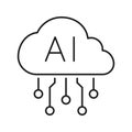 Ai Cloud Computing Line Icon. Artificial Intelligence And Cloud Technology Integration Outline Symbol. Data Processing Royalty Free Stock Photo