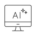 Ai Computer Screen Line Icon. Artificial Intelligence Technology And Digital Innovation Outline Symbol. Machine Learning Royalty Free Stock Photo
