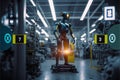 AI computer technology smart factory, industry 4.0, M2M computer aided manufacturing , robot working in factory Royalty Free Stock Photo