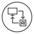 AI Computer vector Artificial Intelligence PC round icon or sign in thin line style Royalty Free Stock Photo