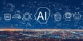 AI concept with downtown Los Angeles Royalty Free Stock Photo