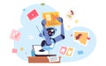 Ai content creation. Artificial intelligence automation work in computer cyberspace, social media development art