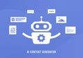 AI Content Generator concept. AI Social Media Automation for SEO articles, programming code, ai creation text, pictures