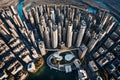 An AI-controlled drone capturing breathtaking aerial views of a technology-rich metropolis from above