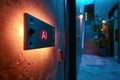 An AI-controlled electrical panel in the hallway of a house. Glowing text AI