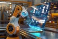 AI controlled robotic arm manages products in advanced manufacturing setting