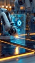 AI controlled robotic arm manages products in advanced manufacturing setting