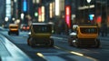 AI-controlled robotic delivery systems navigating through busy urban environments