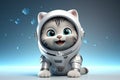 Cosmic Dreams: The Aspiring Astronaut Cat in 3D on Blue Gradient Background