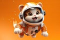Cosmic Dreams: The Aspiring Astronaut Cat in 3D on Orange Golden Gradient Background
