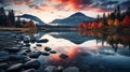 A mesmerizing view of a mountain lake surrounded by autumn foliage