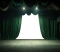green curtains on a wood floor stage. transparent PNG background Royalty Free Stock Photo