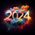 AI-Crafted \'2024\' Smoke Design: Modern New Year Concept
