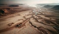 AI-Created Desert Aerial - Arid Landscape with Riverbed