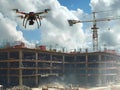 AI-Generated Drone Monitoring Construction Site with cranes