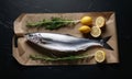Ai created. Still life with fresh herring on paper