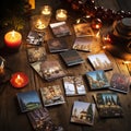 AI creates an image of a bunch of christmascards on a table Royalty Free Stock Photo