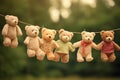 AI creates an image of a clothesline filled with cleaned teddy bears in many cute colors.